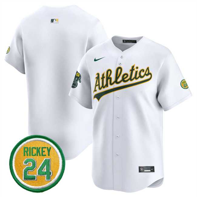 Mens Oakland Athletics Blank White 2024 Home Limited With Rickey Henderson Patch Stitched Jersey Dzhi->oakland athletics->MLB Jersey